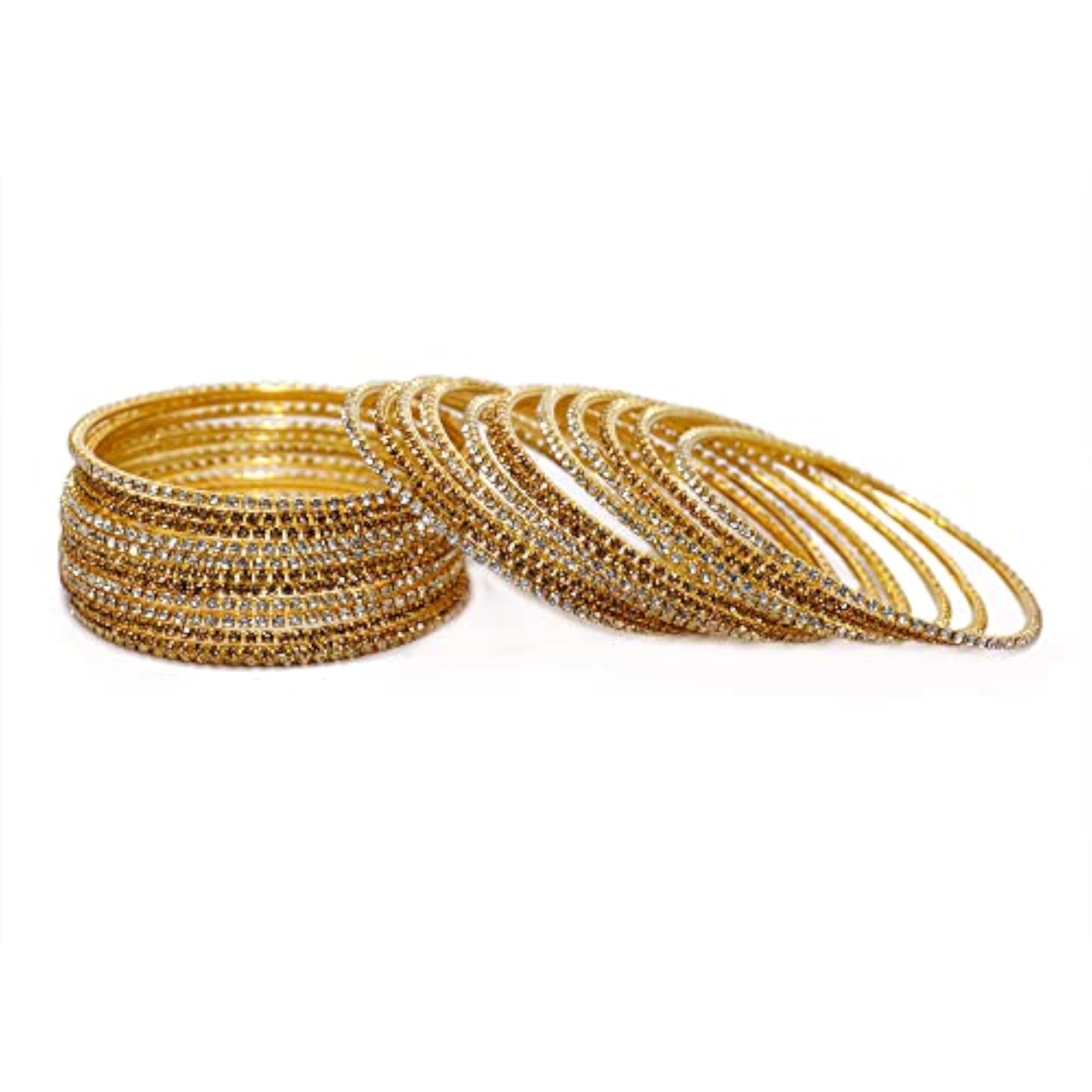 Zircon Gemstone Studded Bangle Set, Glossy Finish (Gold_2.2 Inches)